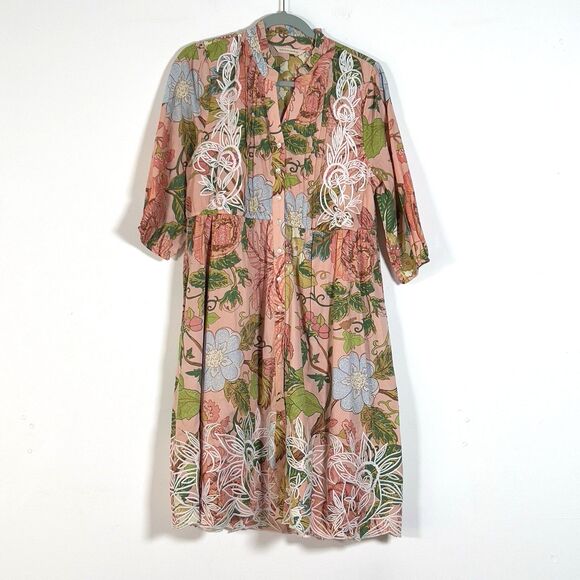 Soft Surroundings Bellicia Embroidered Midi Dress Womens Sz PM 3/4 Sleeves - Picture 2 of 12